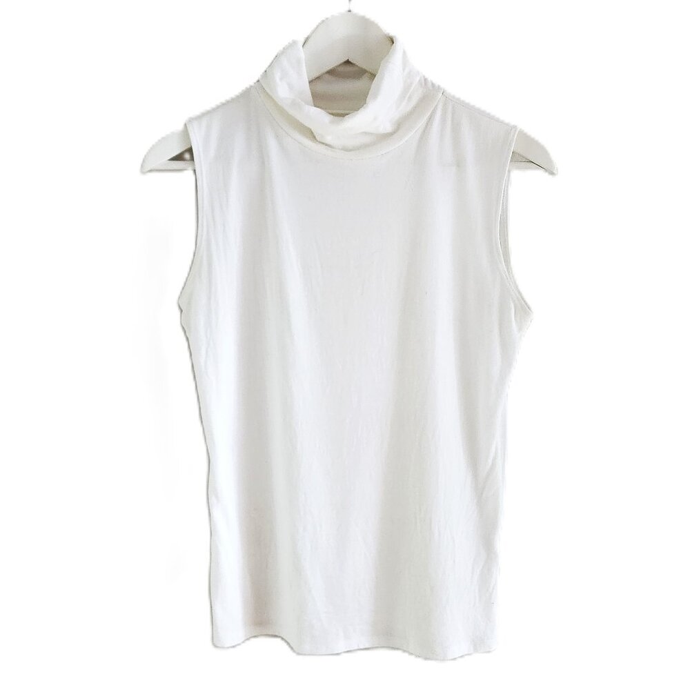 White sleeveless turtleneck top